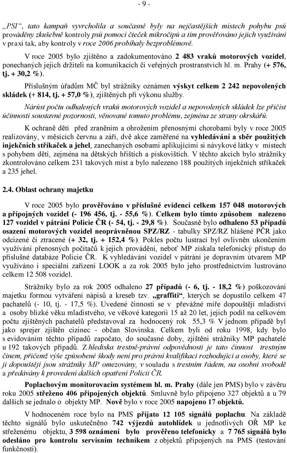 + 30,2 %). Příslušným úřadům MČ byl strážníky oznámen výskyt celkem 2 242 nepovolených skládek (+ 814, tj. + 57,0 %), zjištěných při výkonu služby.