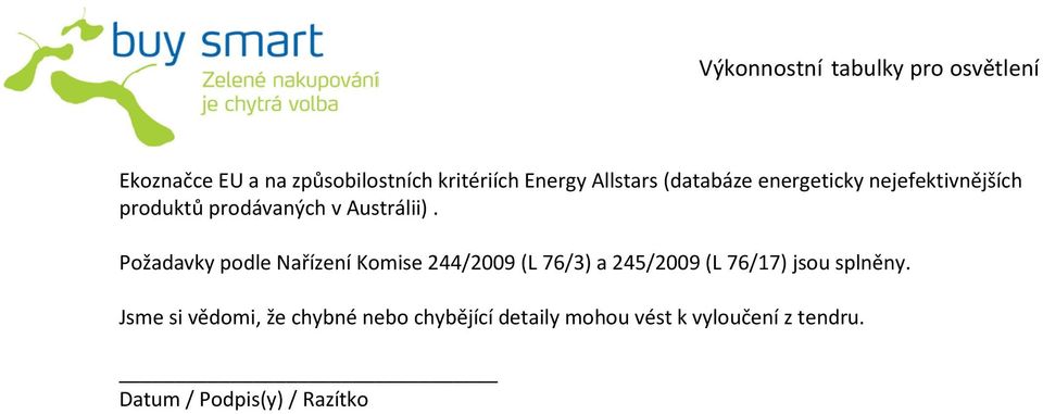 Požadavky podle Nařízení Komise 244/2009 (L 76/3) a 245/2009 (L 76/17) jsou