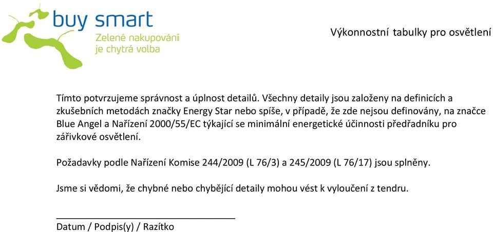 definovány, na značce Blue Angel a Nařízení 2000/55/EC týkající se minimální energetické účinnosti předřadníku pro zářivkové