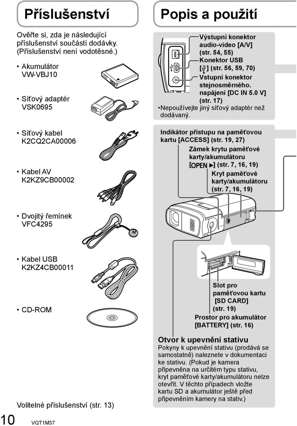 56, 59, 70) Vstupní konektor stejnosměrného. napájení [DC IN 5.0 V] (str. 17) Nepoužívejte jiný síťový adaptér než dodávaný. Indikátor přístupu na paměťovou kartu [ACCESS] (str.