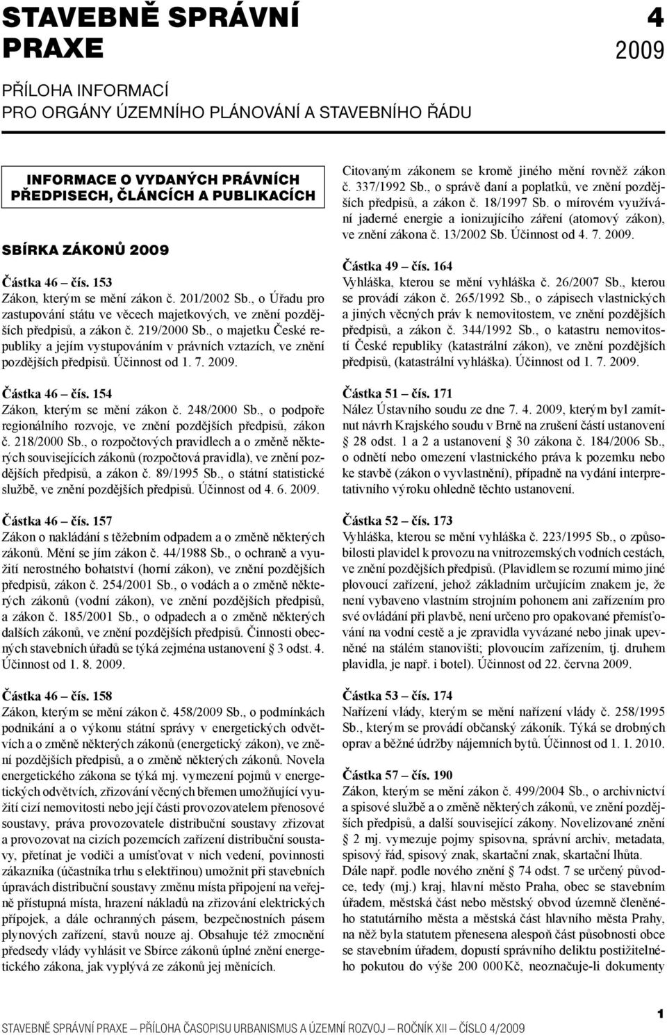 , o majetku České republiky a jejím vystupováním v právních vztazích, ve znění pozdějších předpisů. Účinnost od 1. 7. 2009. Částka 46 čís. 154 Zákon, kterým se mění zákon č. 248/2000 Sb.