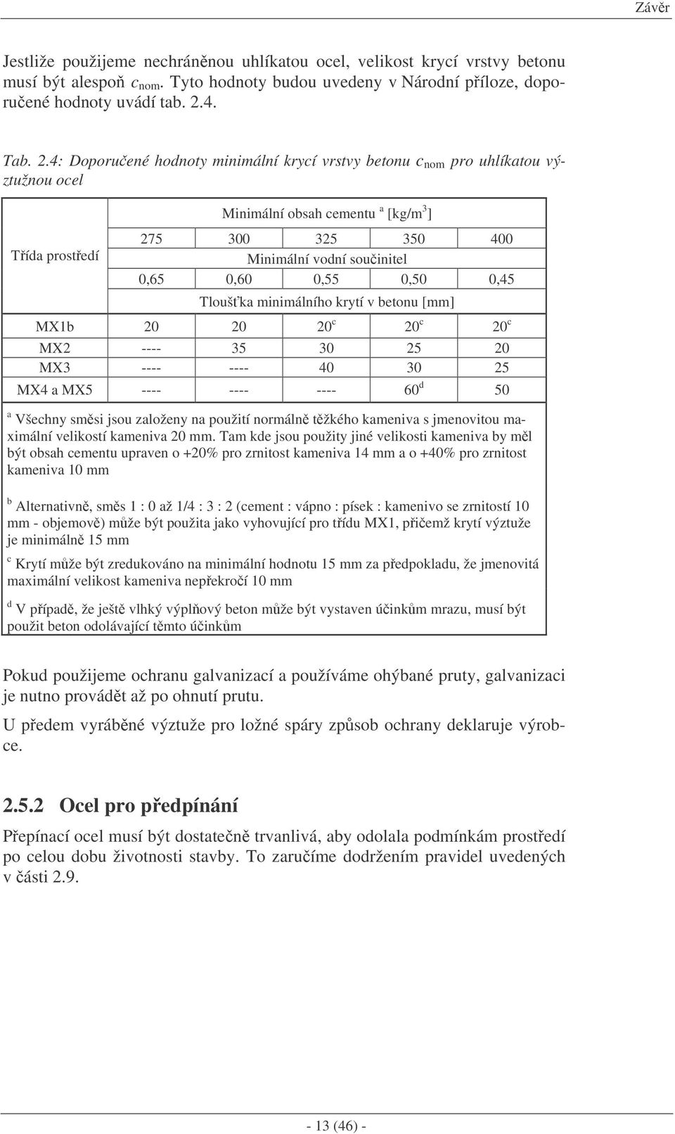 0,50 0,45 Tlouška minimálního krytí v betonu [mm] MX1b 0 0 0 c 0 c 0 c MX ---- 35 30 5 0 MX3 ---- ---- 40 30 5 MX4 a MX5 ---- ---- ---- 60 d 50 a Všechny smsi jsou založeny na použití normáln tžkého