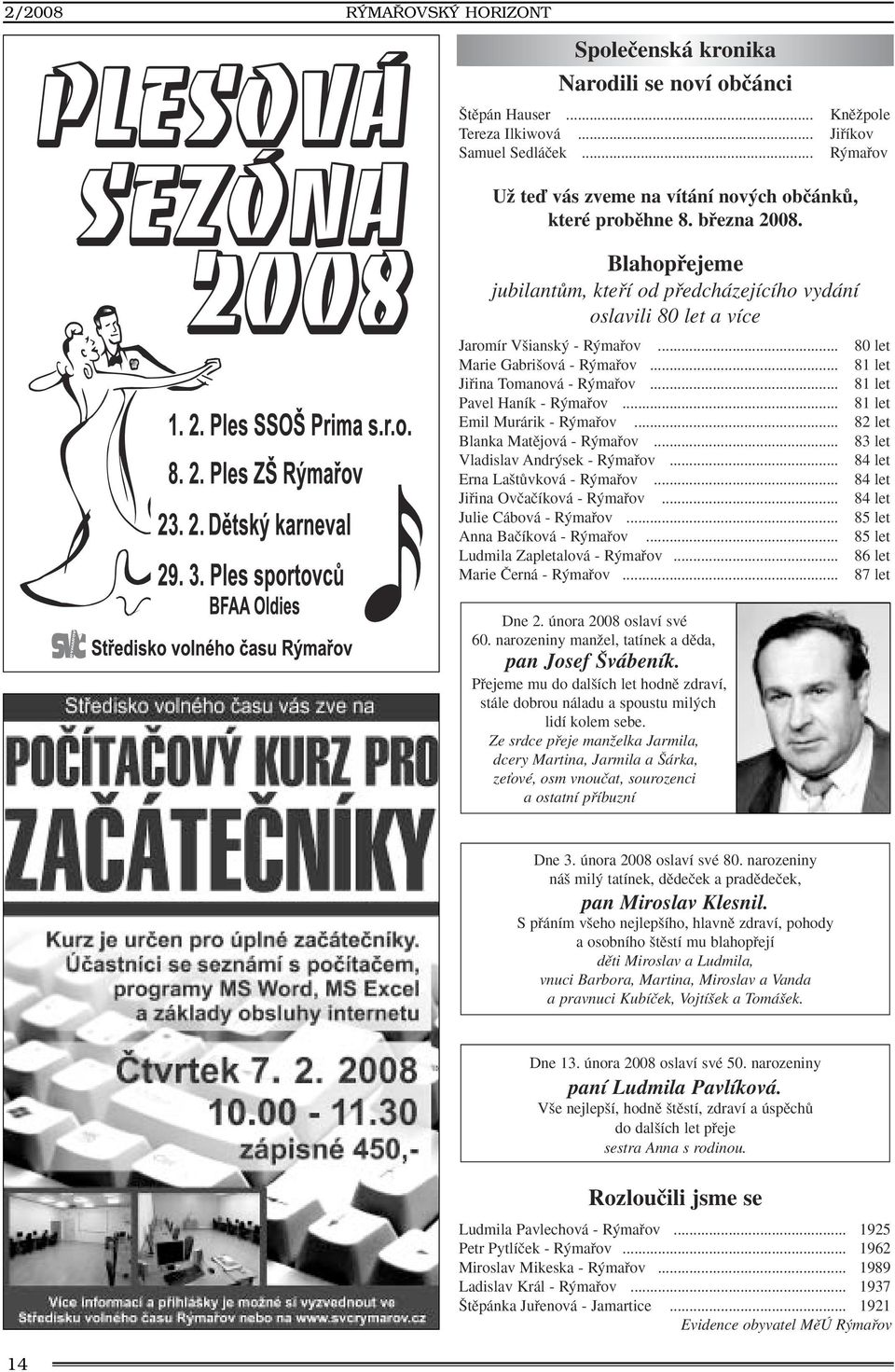 .. 80 let Marie Gabri ová - R mafiov... 81 let Jifiina Tomanová - R mafiov... 81 let Pavel Haník - R mafiov... 81 let Emil Murárik - R mafiov... 82 let Blanka Matûjová - R mafiov.