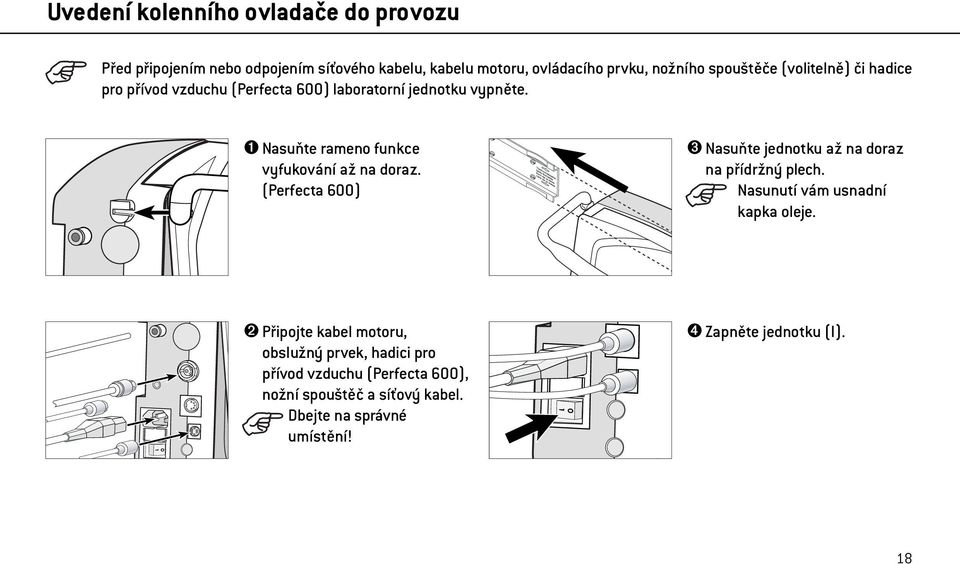 ➊ Nasuňte rameno funkce vyfukování až na doraz. (Perfecta 600) ➌ Nasuňte jednotku až na doraz na přídržný plech.