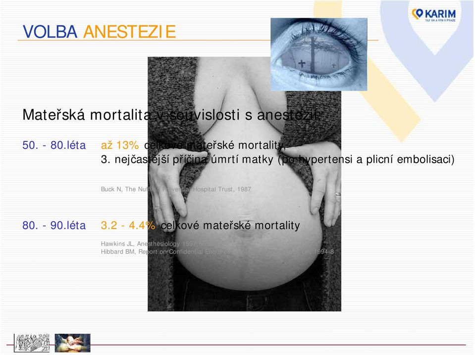 nejčastější příčina úmrtí matky (po hypertensi a plicní embolisaci) Buck N, The Nuffield Prevential