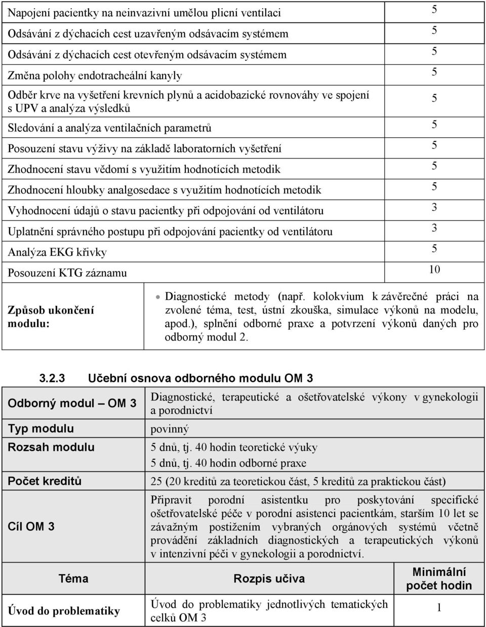 vyšetení 5 Zhodnocení stavu vdomí s využitím hodnotících metodik 5 Zhodnocení hloubky analgosedace s využitím hodnotících metodik 5 Vyhodnocení údaj o stavu pacientky pi odpojování od ventilátoru 3