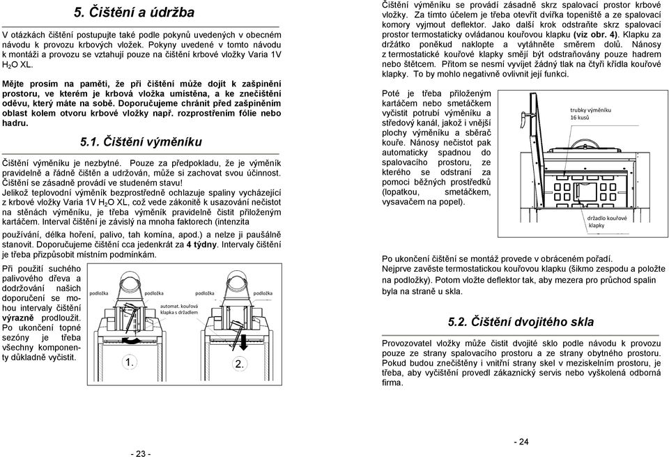 Mějte prosím na paměti, že při čištění může dojít k zašpinění prostoru, ve kterém je krbová vložka umístěna, a ke znečištění oděvu, který máte na sobě.