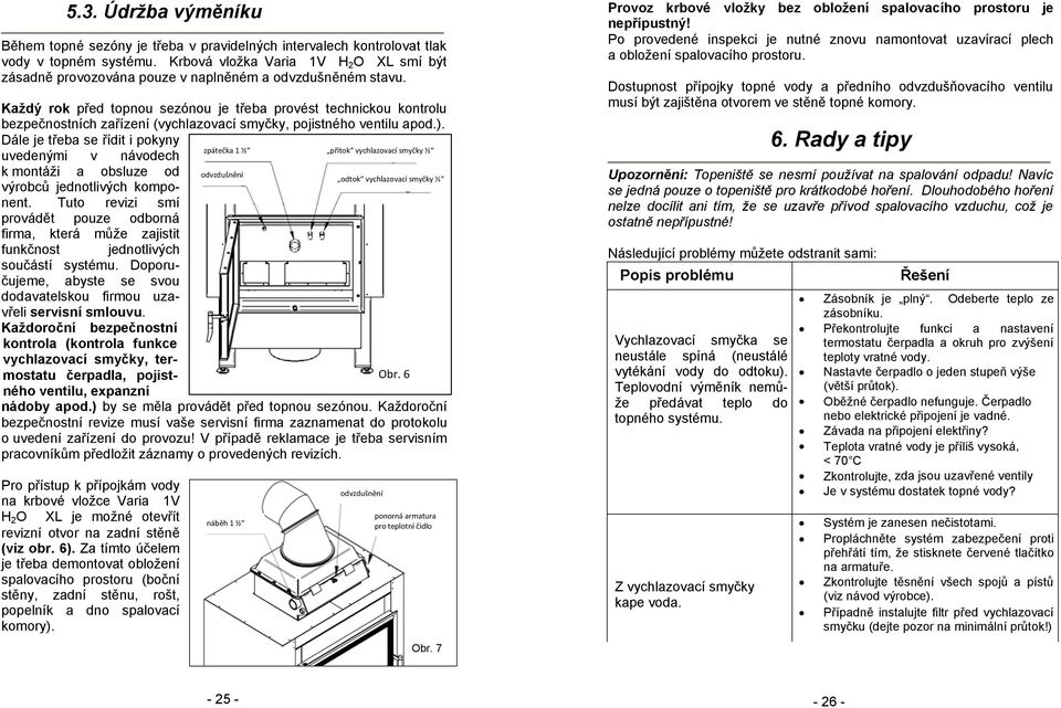 Každý rok před topnou sezónou je třeba provést technickou kontrolu bezpečnostních zařízení (vychlazovací smyčky, pojistného ventilu apod.).