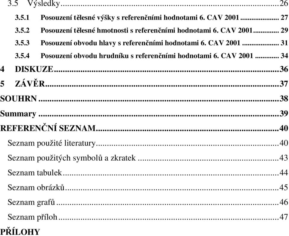 CAV 2001... 34 4 DISKUZE... 36 5 ZÁVĚR... 37 SOUHRN... 38 Summary... 39 REFERENČNÍ SEZNAM... 40 Seznam použité literatury.