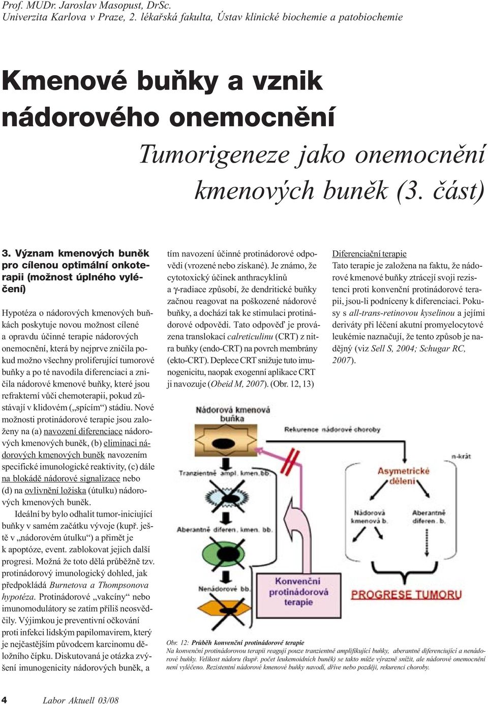 Význam kmenových bunìk pro cílenou optimální onkoterapii (možnost úplného vyléèení) Hypotéza o nádorových kmenových buòkách poskytuje novou možnost cílené a opravdu úèinné terapie nádorových