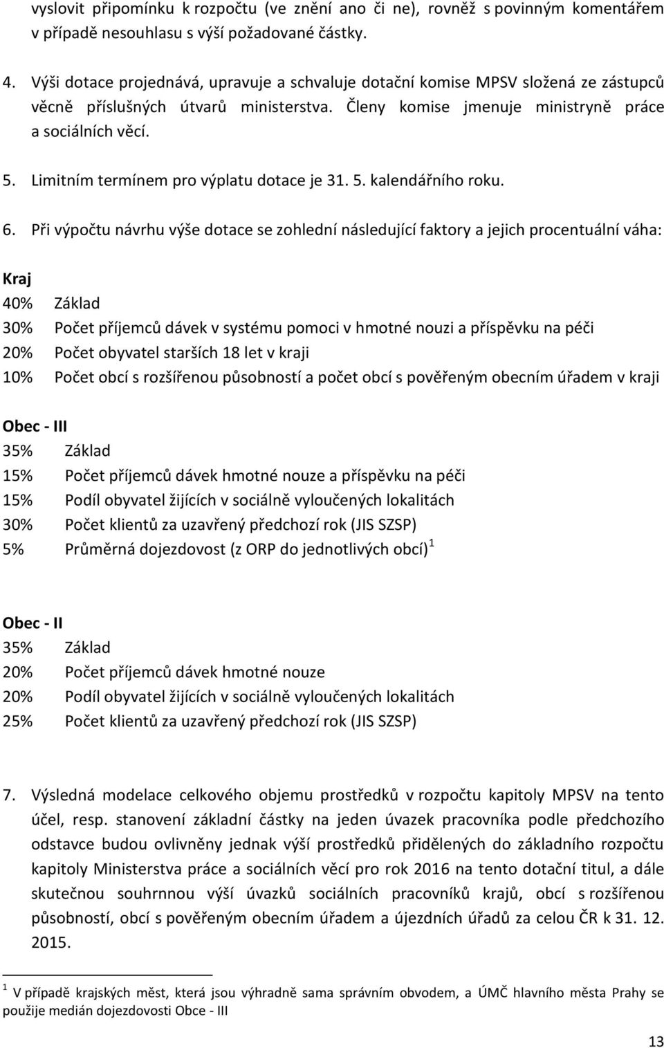 Limitním termínem pro výplatu dotace je 31. 5. kalendářního roku. 6.