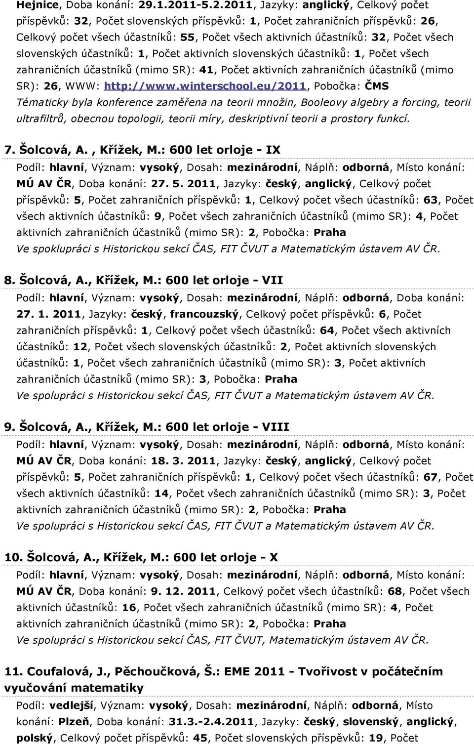 32, Počet všech slovenských účastníků: 1, Počet aktivních slovenských účastníků: 1, Počet všech zahraničních účastníků (mimo SR): 41, Počet aktivních zahraničních účastníků (mimo SR): 26, WWW: