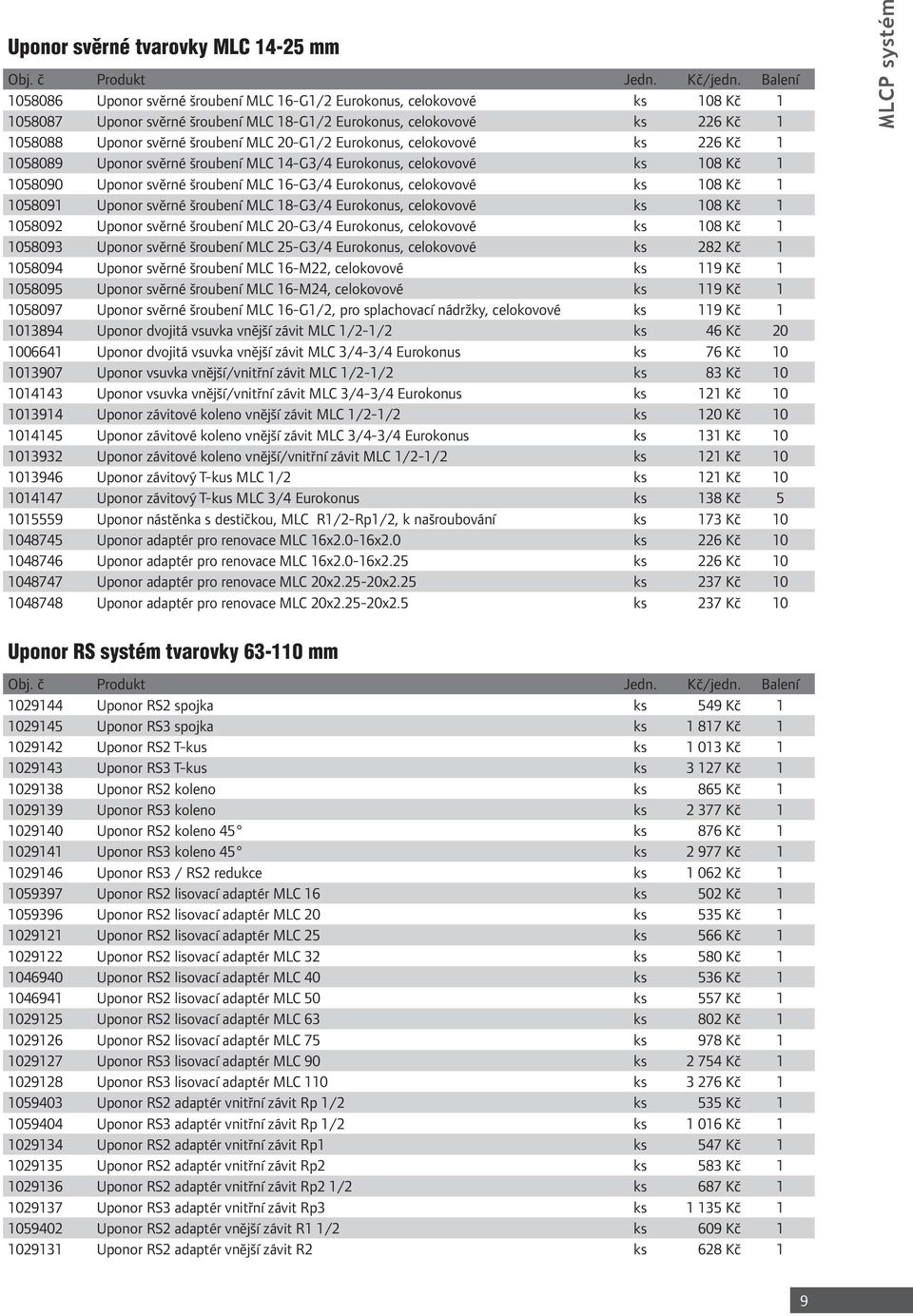 celokovové ks 108 Kč 1 1058091 Uponor svěrné šroubení MLC 18-G3/4 Eurokonus, celokovové ks 108 Kč 1 1058092 Uponor svěrné šroubení MLC 20-G3/4 Eurokonus, celokovové ks 108 Kč 1 1058093 Uponor svěrné