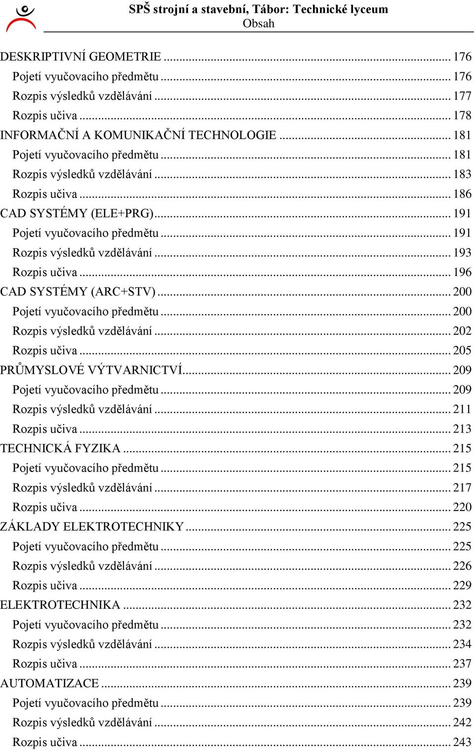 .. 00 Pojetí vyučovacího předmětu... 00 Rozpis výsledků vzdělávání... 0 Rozpis učiva... 05 PRŮMYSLOVÉ VÝTVARNICTVÍ... 09 Pojetí vyučovacího předmětu... 09 Rozpis výsledků vzdělávání... Rozpis učiva... 3 TECHNICKÁ FYZIKA.