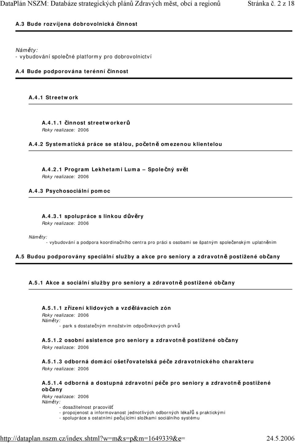 5 Budou podporovány speciální služby a akce pro seniory a zdravotně postižené občany A.5.1 Akce a sociální služby pro seniory a zdravotně postižené občany A.5.1.1 zřízení klidových a vzdělávacích zón - park s dostatečným množstvím odpočinkových prvků A.