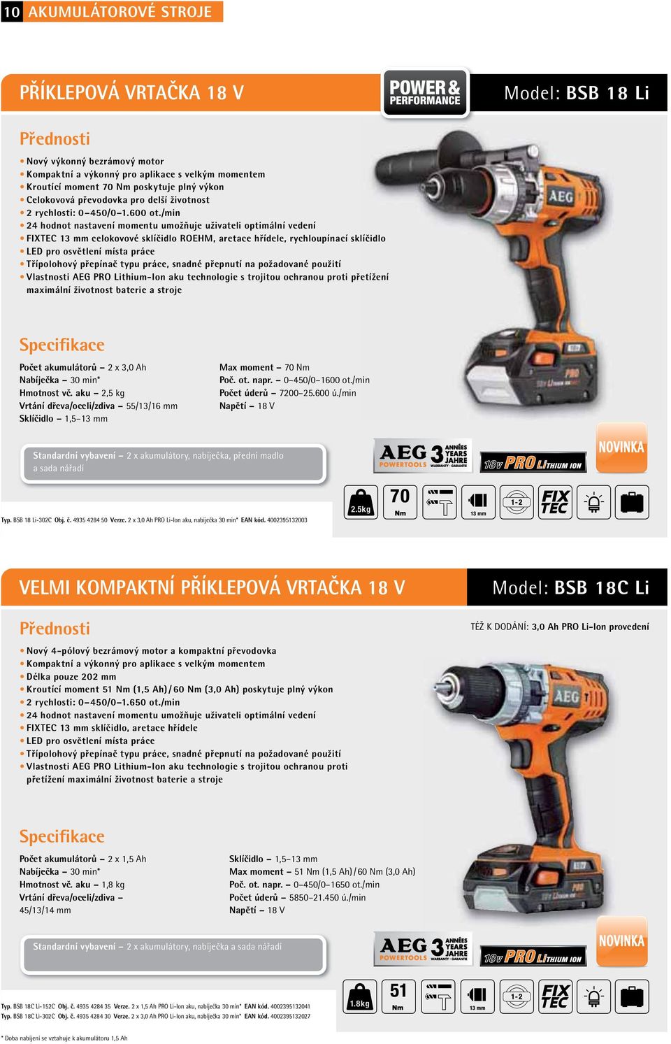 /min 24 hodnot nastavení momentu umožňuje uživateli optimální vedení FIXTEC 13 mm celokovové sklíčidlo ROEHM, aretace hřídele, rychloupínací sklíčidlo LED pro osvětlení místa práce Třípolohový