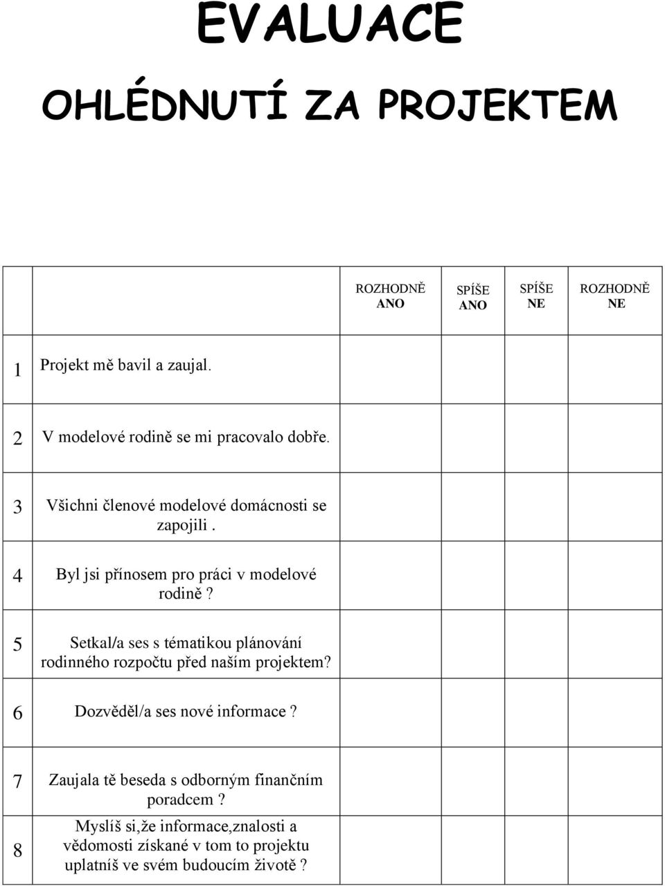 4 Byl jsi přínosem pro práci v modelové rodině? 5 Setkal/a ses s tématikou plánování rodinného rozpočtu před naším projektem?