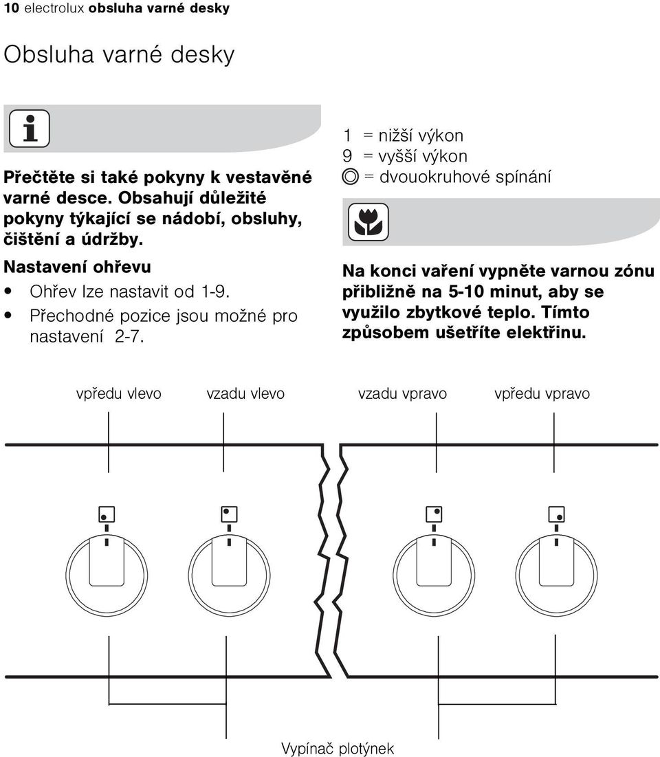 Pøechodné pozice jsou možné pro nastavení 2-7.