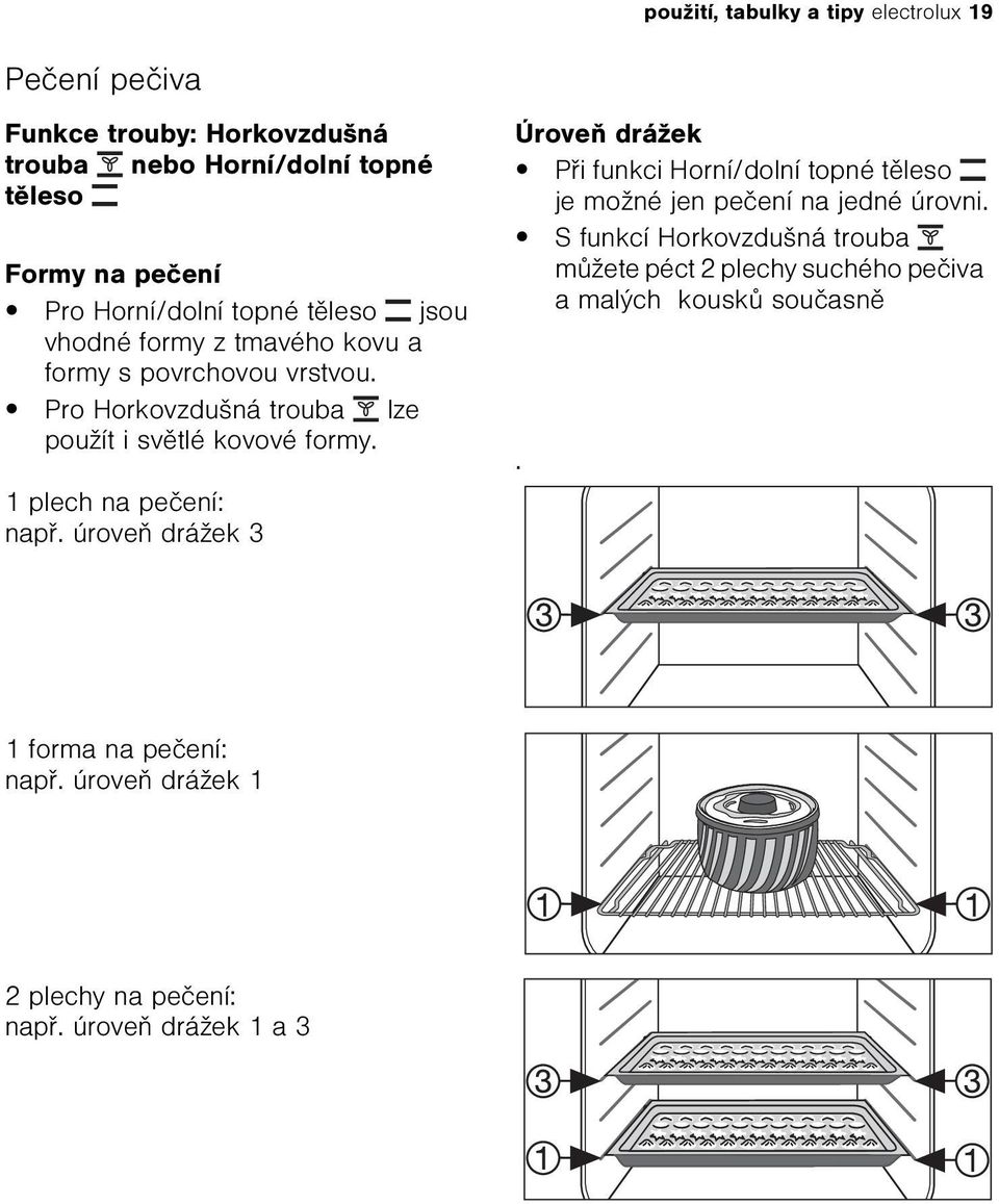 1 plech na peèení: napø. úroveò drážek 3 Úroveò drážek Pøi funkci je možné jen peèení na jedné úrovni.