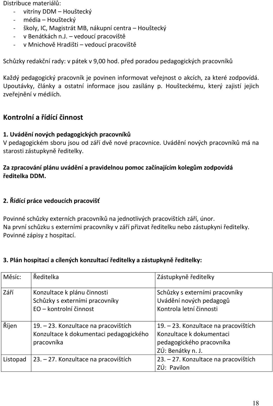 před poradou pedagogických pracovníků Každý pedagogický pracovník je povinen informovat veřejnost o akcích, za které zodpovídá. Upoutávky, články a ostatní informace jsou zasílány p.