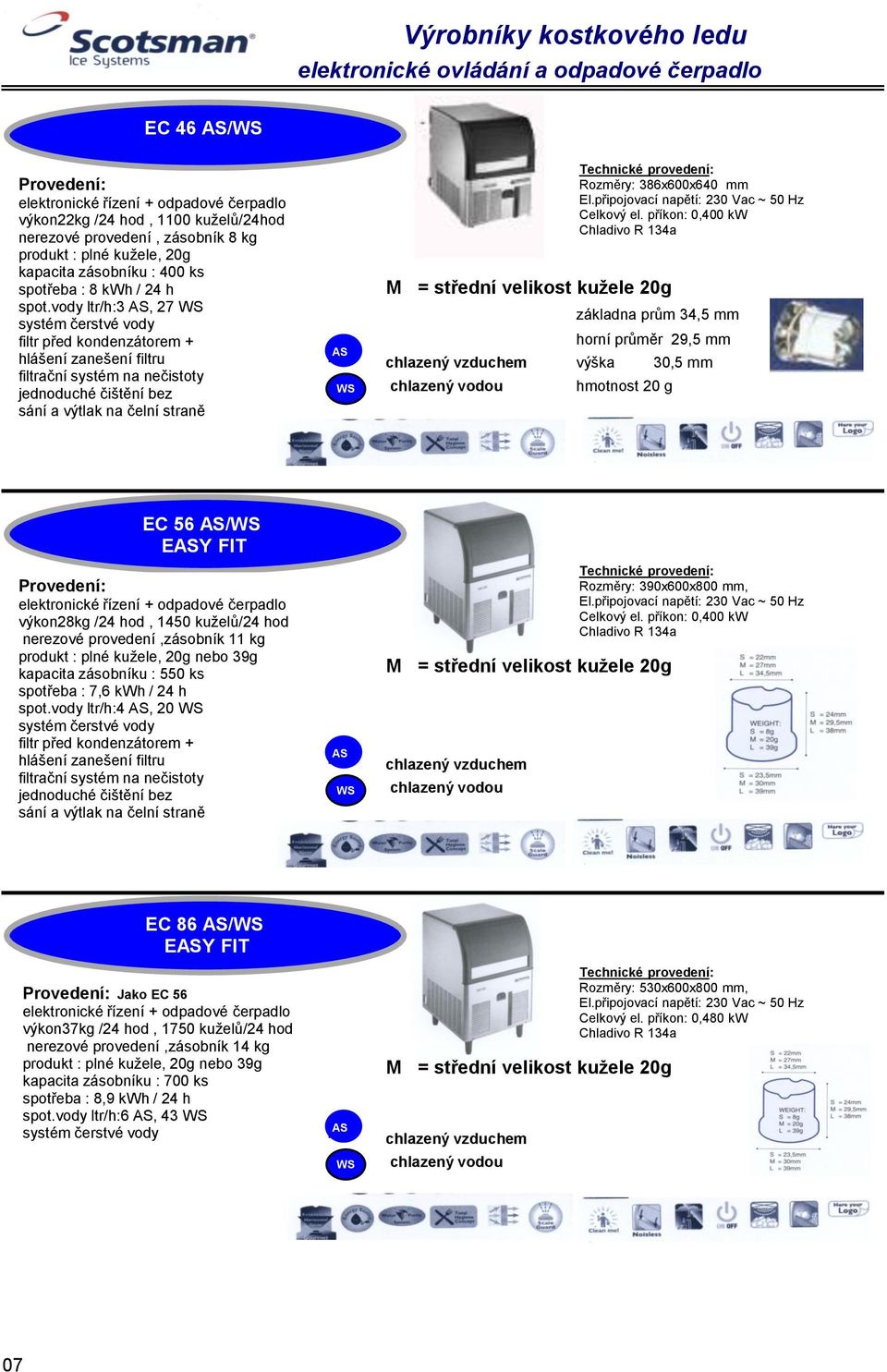 výška 30,5 mm Rozměry: 386x600x640 mm hmotnost 20 g EC 56 / EY FIT + odpadové čerpadlo výkon28kg /24 hod, 1450 kuželů/24 hod zásobník 11 kg kapacita zásobníku : 550 ks spotřeba : 7,6 kwh / 24 h spot.