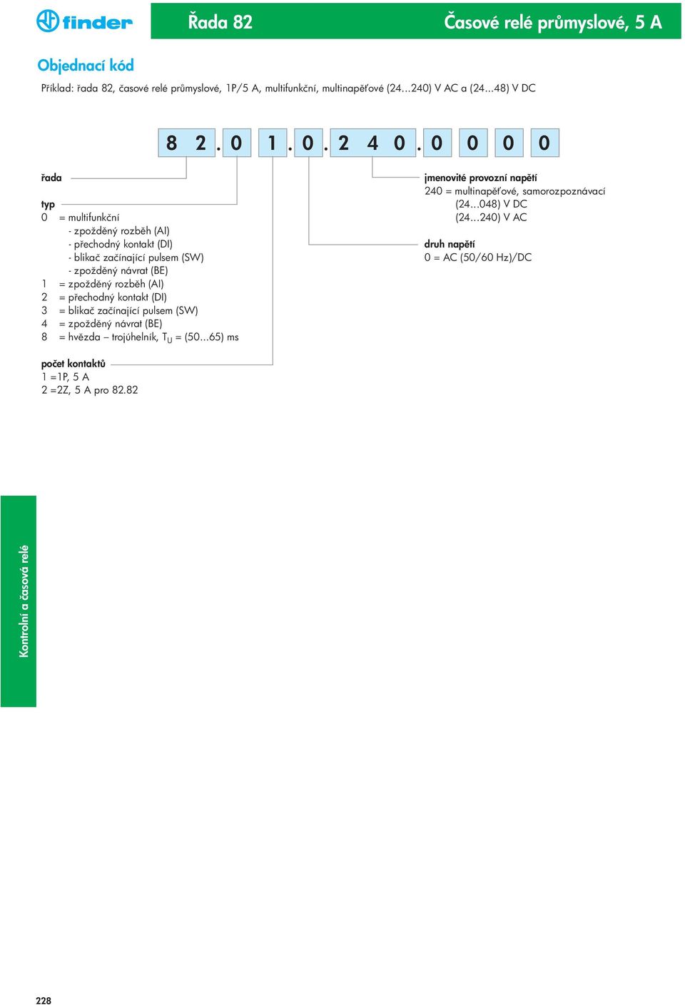 rozb h (AI) 2 = p echodný kontakt (DI) 3 = blikač začínající pulsem (W) 4 = zpožd ný návrat (BE) 8 = hv zda trojúhelník, = (50.