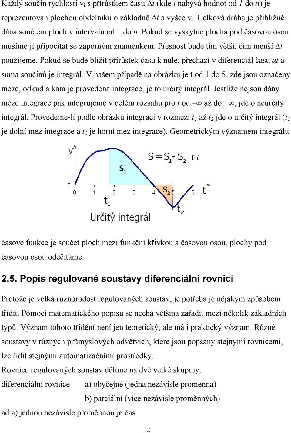 Přesnost bude tím větší, čím menší t použijeme. Pokud se bude blížit přírůstek času k nule, přechází v diferenciál času dt a suma součinů je integrál.