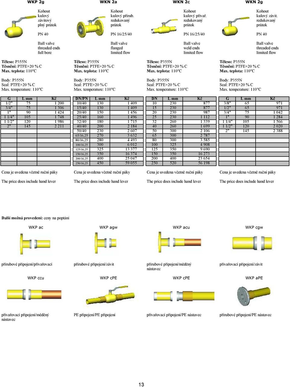 ends full bore limited flow limited flow limited flow Těleso: P355N Těsnění: PTFE+20 % C Max. teplota: 110 C Těleso: P355N Těsnění: PTFE+20 % C Max.