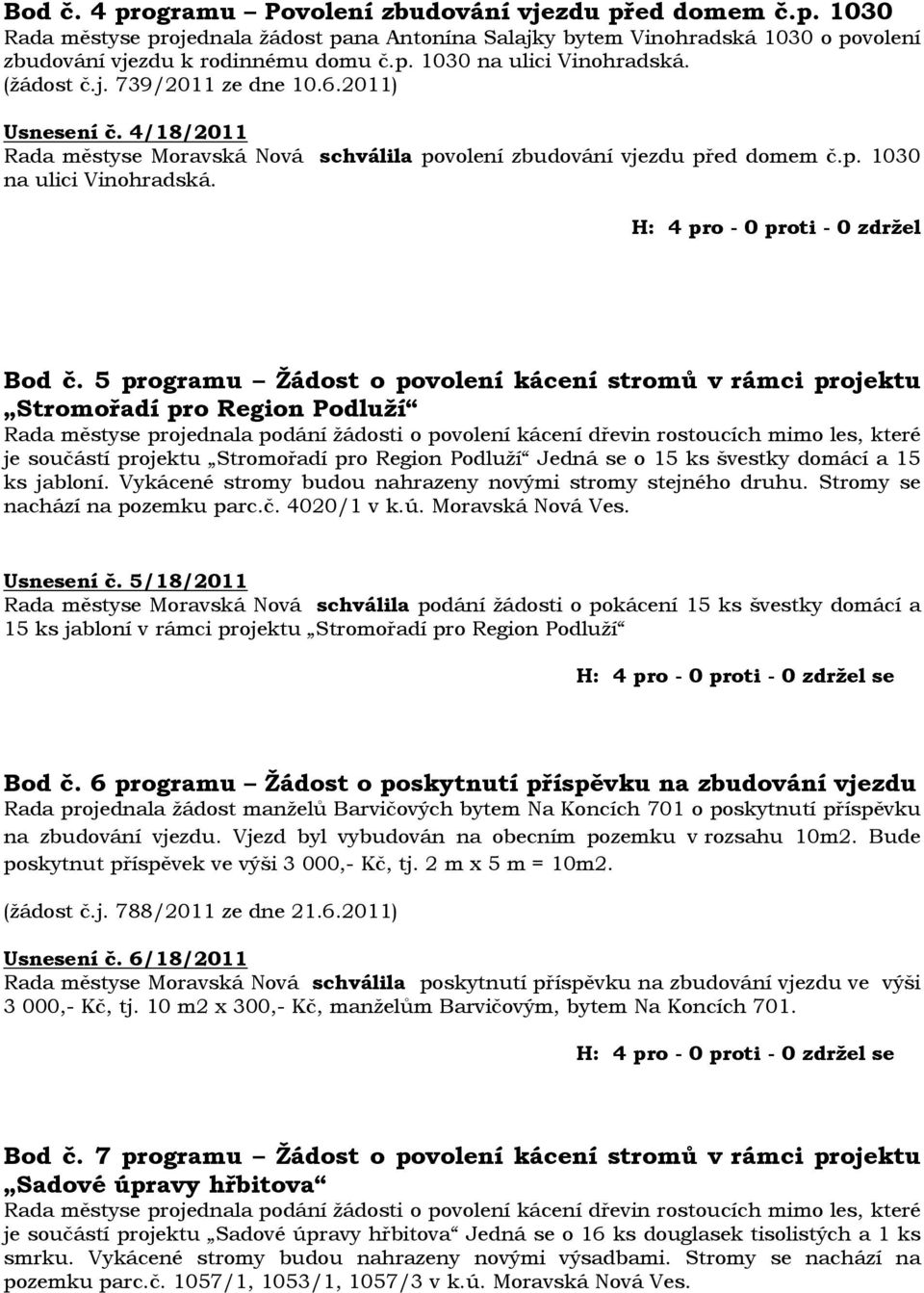 H: 4 pro - 0 proti - 0 zdržel Bod č.