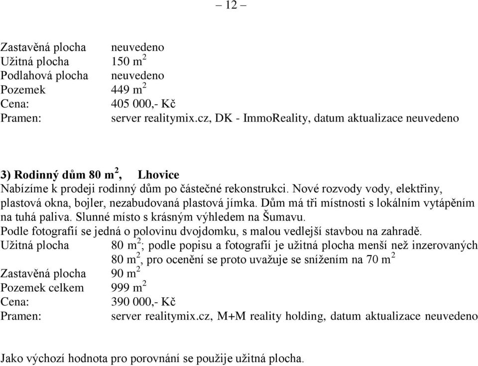 Nové rozvody vody, elektřiny, plastová okna, bojler, nezabudovaná plastová jímka. Dům má tři místnosti s lokálním vytápěním na tuhá paliva. Slunné místo s krásným výhledem na Šumavu.