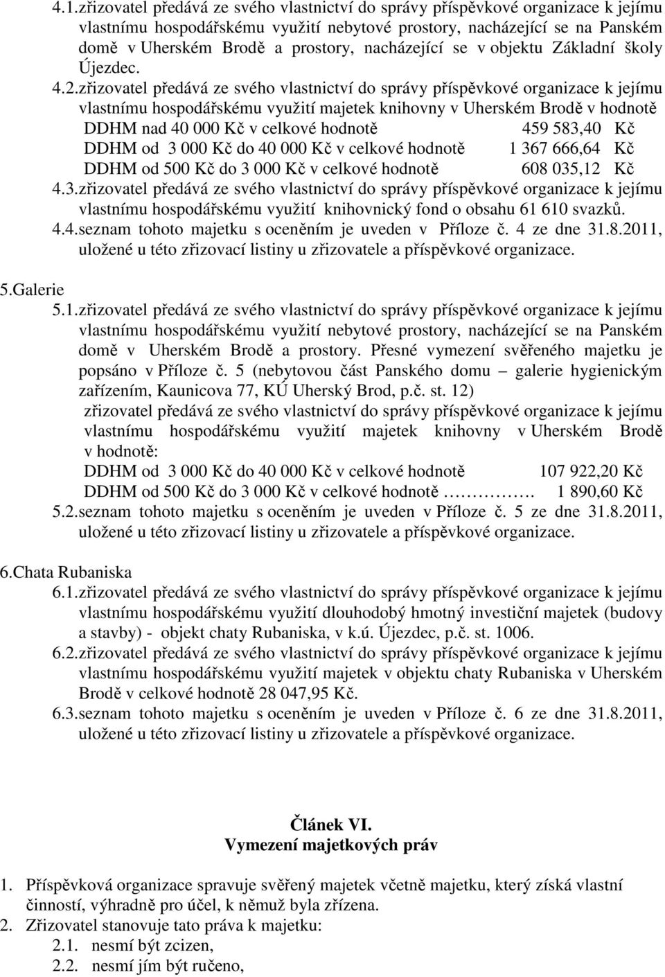 zřizovatel předává ze svého vlastnictví do správy příspěvkové organizace k jejímu vlastnímu hospodářskému využití majetek knihovny v Uherském Brodě v hodnotě DDHM nad 40 000 Kč v celkové hodnotě 459