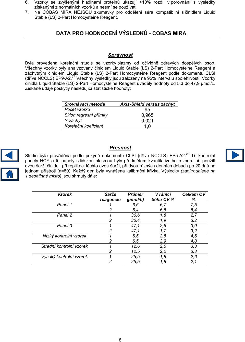 DATA PRO HODNOCENÍ VÝSLEDK - COBAS MIRA Správnost Byla provedena korela ní studie se vzorky plazmy od o ividn zdravých dosp lých osob.