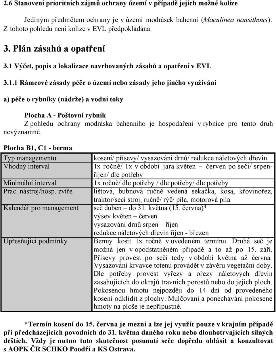 Výčet, popis a lokalizace navrhovaných zásahů a opatření v EVL 3.1.