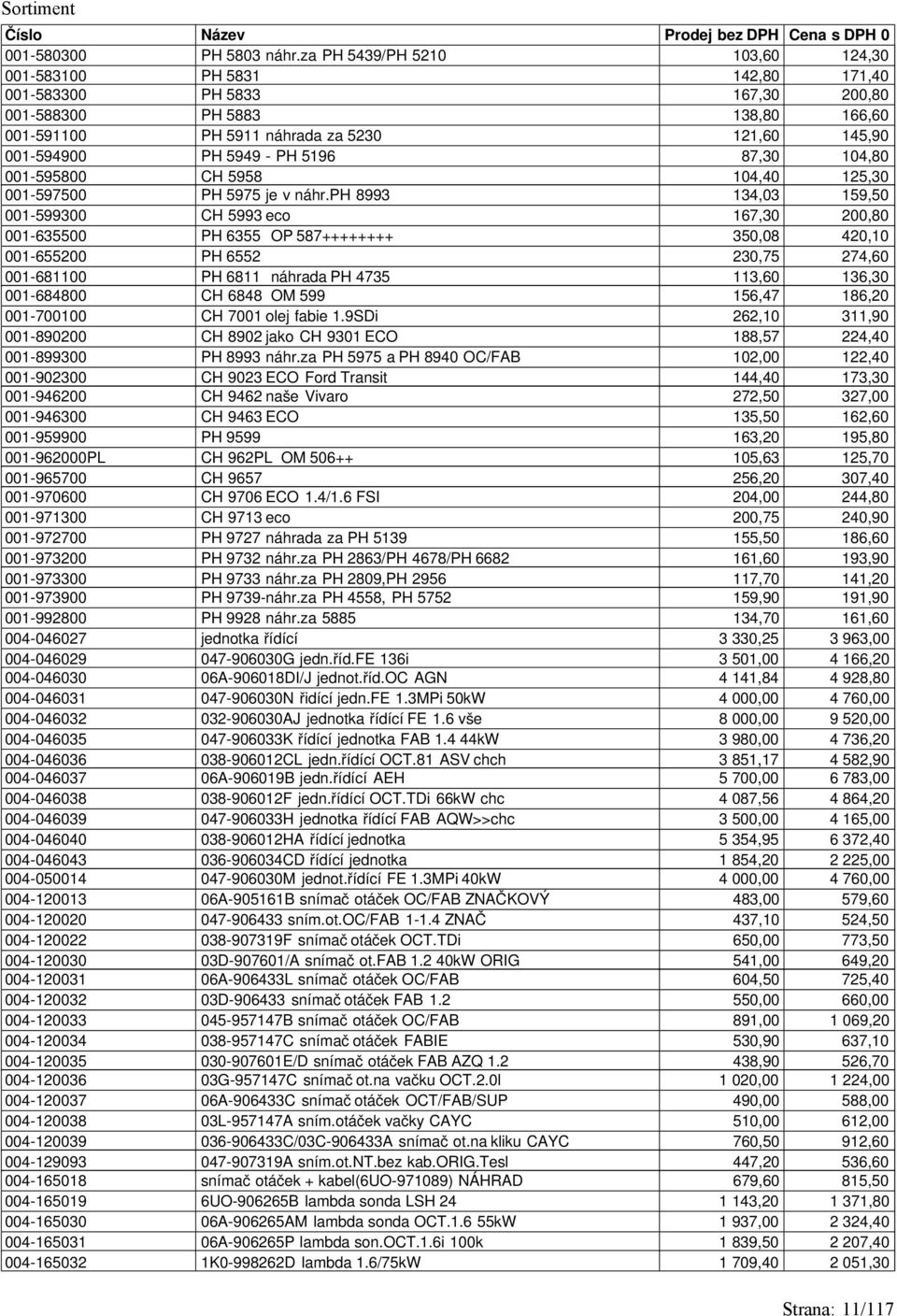 - PH 5196 87,30 104,80 001-595800 CH 5958 104,40 125,30 001-597500 PH 5975 je v náhr.