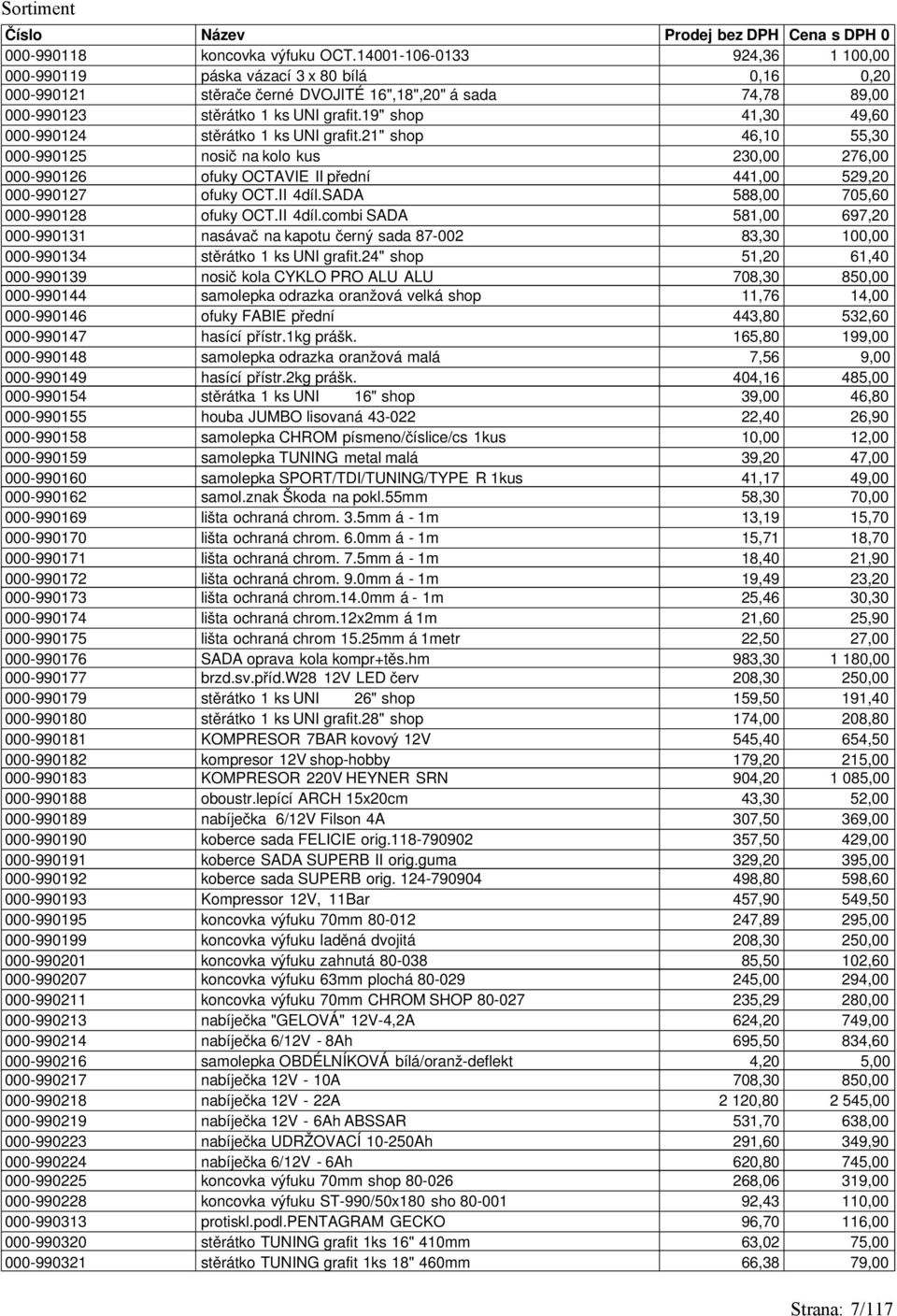 19" shop 41,30 49,60 000-990124 stěrátko 1 ks UNI grafit.21" shop 46,10 55,30 000-990125 nosič na kolo kus 230,00 276,00 000-990126 ofuky OCTAVIE II přední 441,00 529,20 000-990127 ofuky OCT.II 4díl.