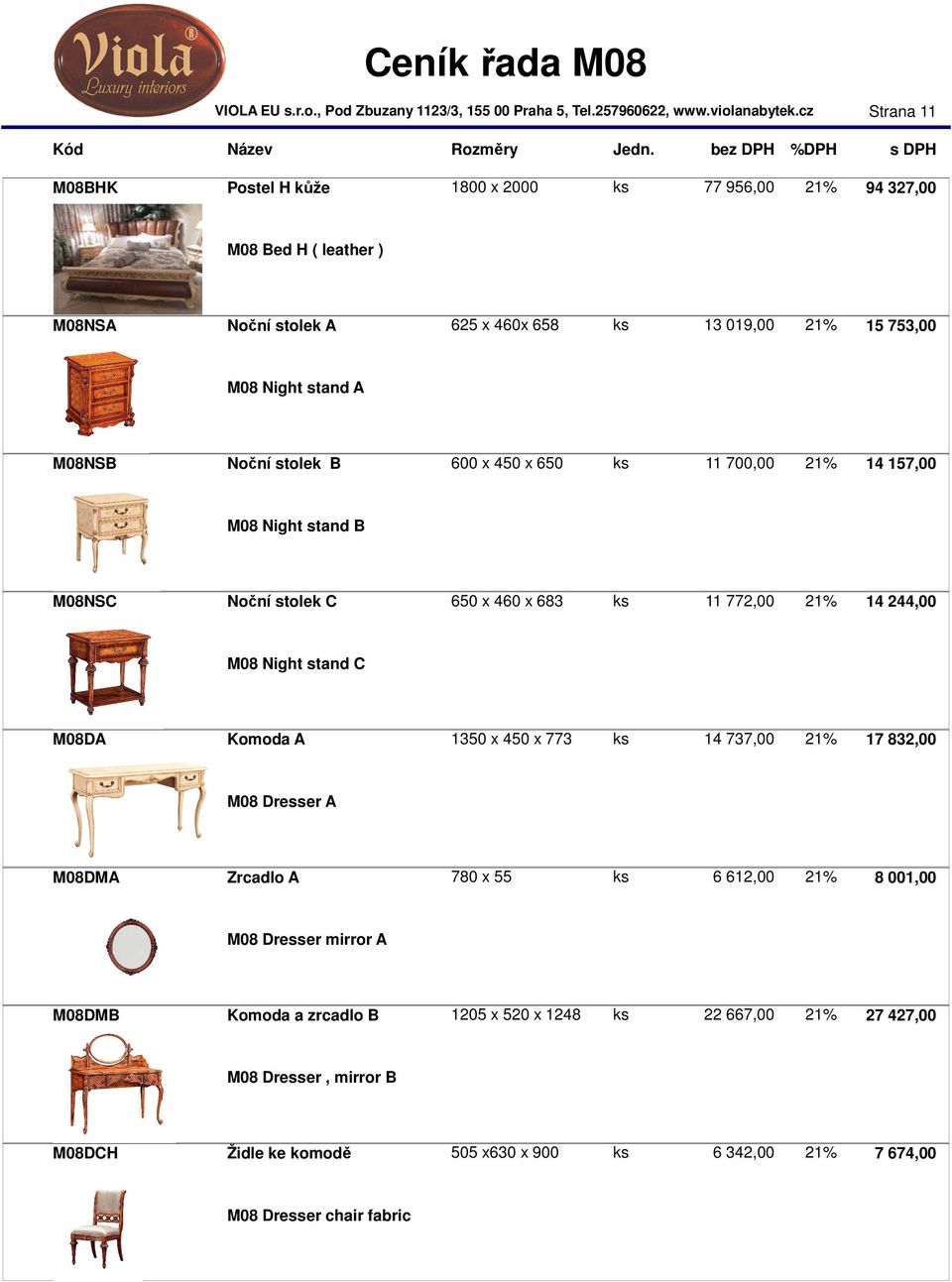 stand C M08DA Komoda A 1350 x 450 x 773 ks 14 737,00 21% 17 832,00 M08 Dresser A M08DMA Zrcadlo A 780 x 55 ks 6 612,00 21% 8 001,00 M08 Dresser mirror A M08DMB Komoda