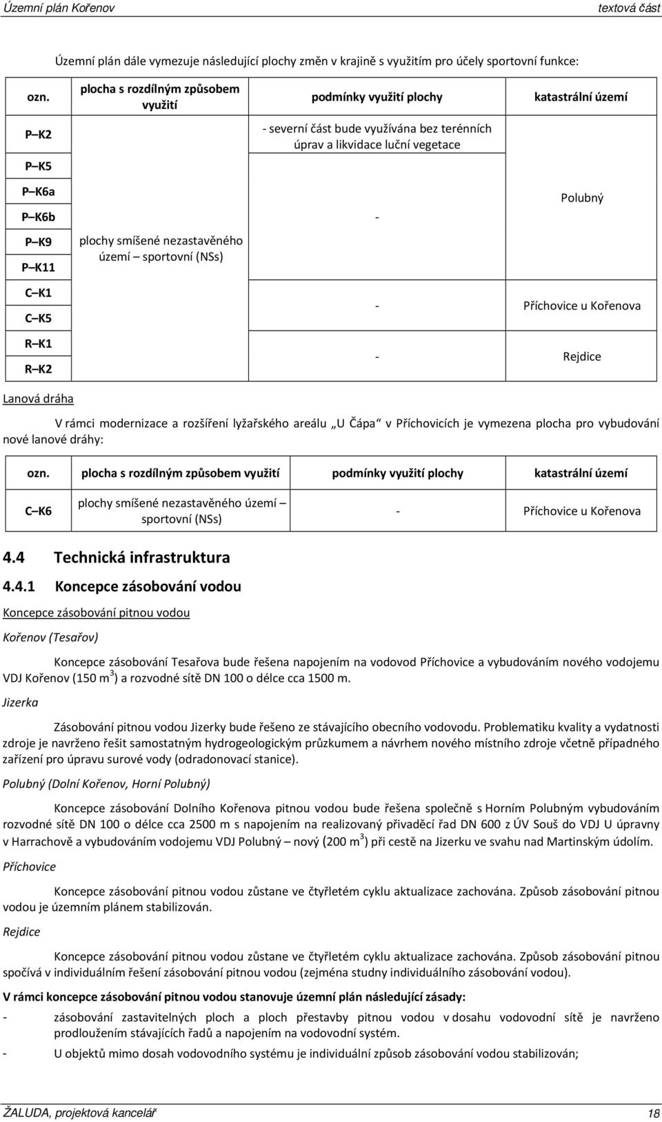 plochy smíšené nezastavěného území sportovní (NSs) C K1 C K5 R K1 R K2 - Příchovice u Kořenova - Rejdice Lanová dráha V rámci modernizace a rozšíření lyžařského areálu U Čápa v Příchovicích je