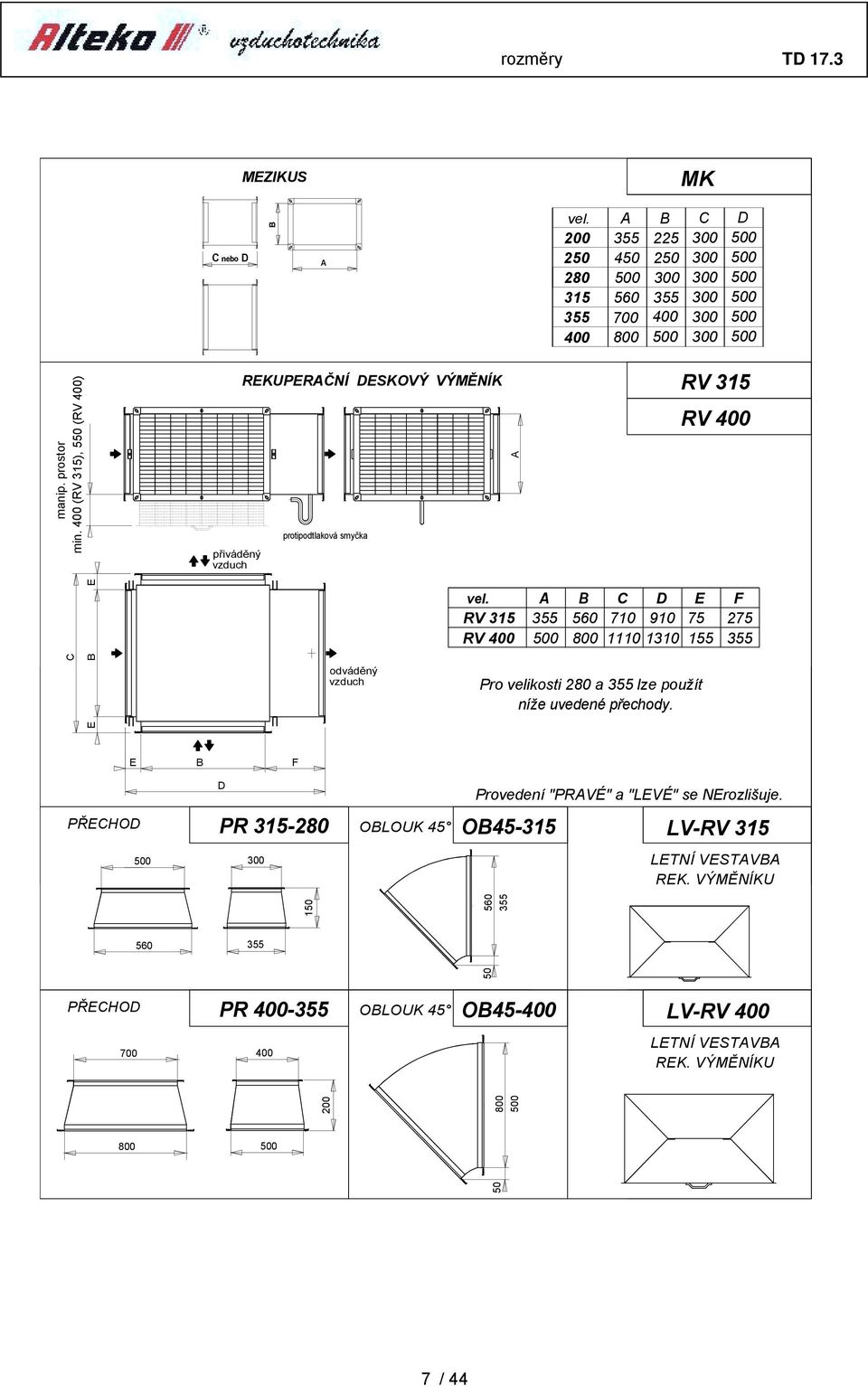 RV RV 6 8 C D E F 9 7 7 C odváděný vzduch Pro velikosti 8 a lze použít níže uvedené přechody.