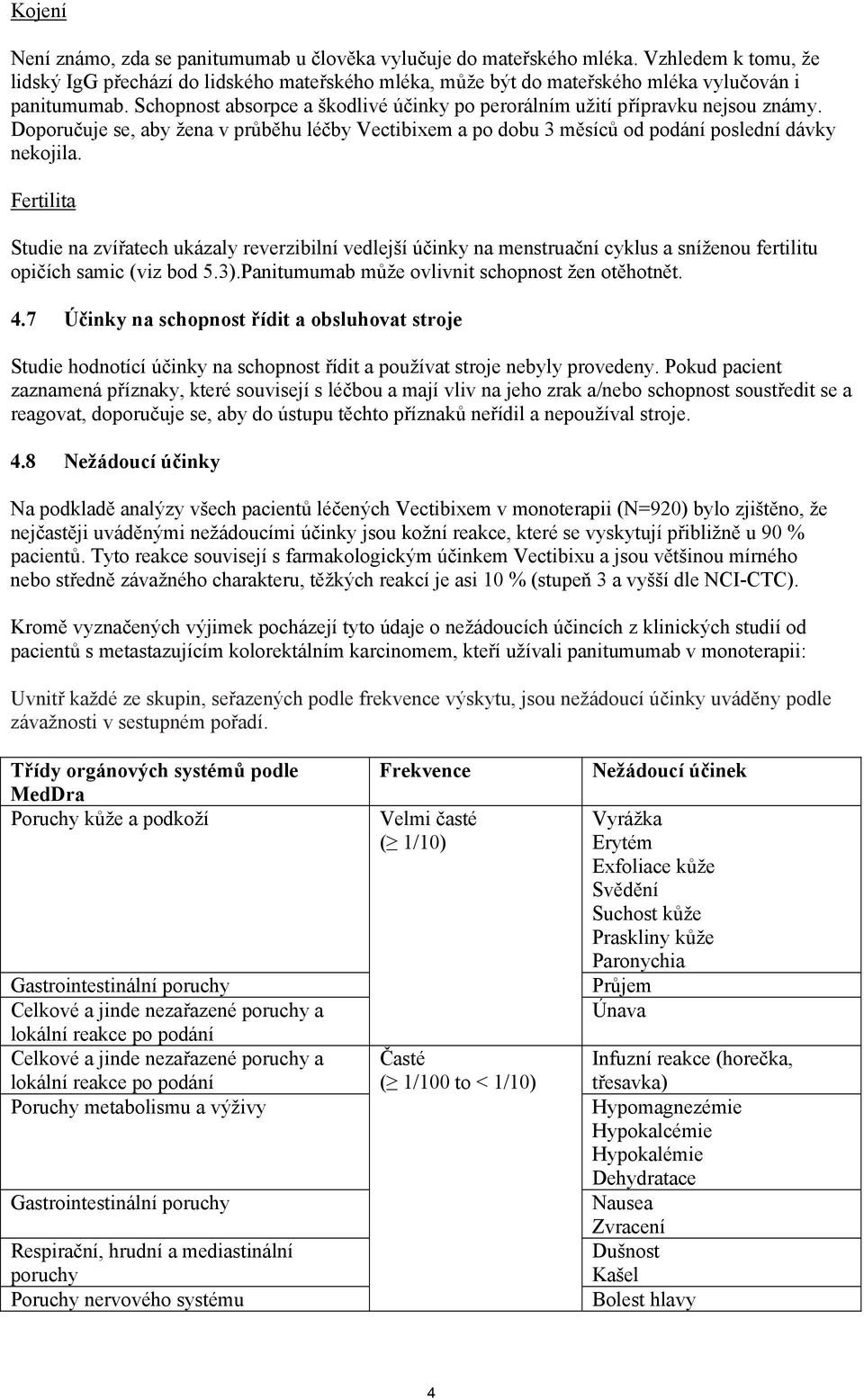 Schopnost absorpce a škodlivé účinky po perorálním užití přípravku nejsou známy. Doporučuje se, aby žena v průběhu léčby Vectibixem a po dobu 3 měsíců od podání poslední dávky nekojila.