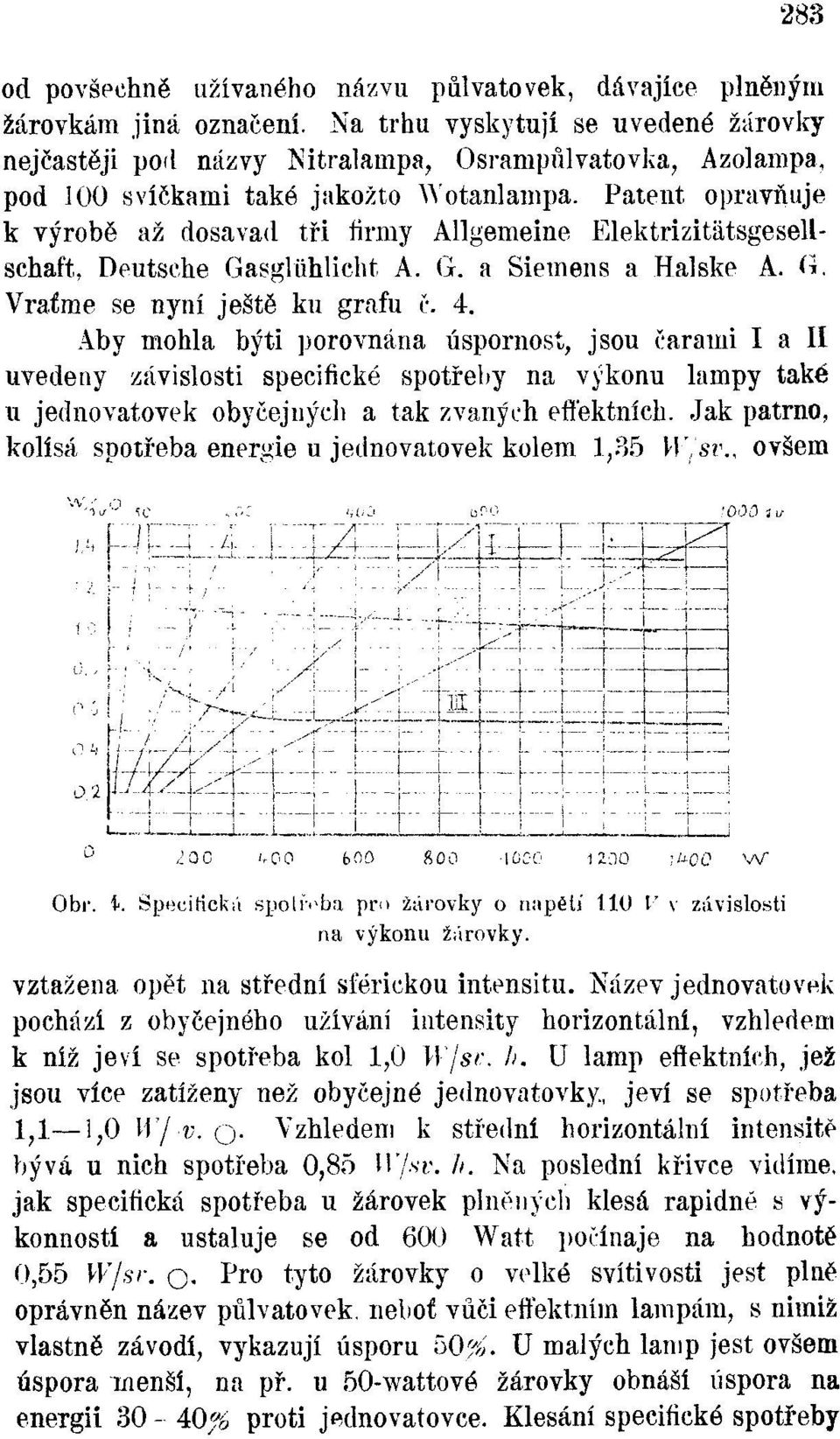 Patent opravňuje k výrobě až dosavad tři firmy Allgemeine Elektrizitátsgesellschaft, Deutsche Gasgluhiicht A. G. a Siemens a Halske A. (i. Vraťme se nyní ještě ku grafu č. 4.