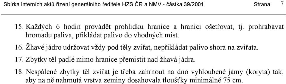 16. Žhavé jádro udržovat vždy pod těly zvířat, nepřikládat palivo shora na zvířata. 17.