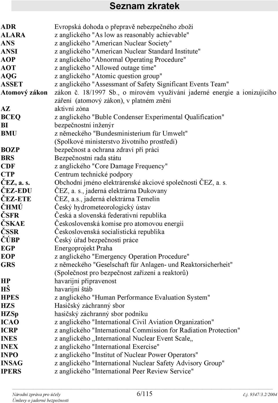 Significant Events Team" Atomový zákon zákon č. 18/1997 Sb.