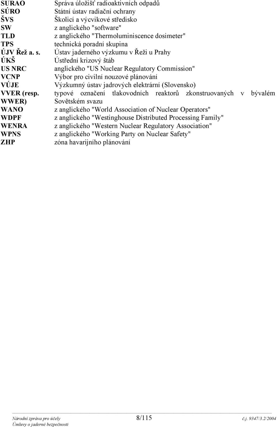 technická poradní skupina Ústav jaderného výzkumu v Řeži u Prahy Ústřední krizový štáb anglického "US Nuclear Regulatory Commission" Výbor pro civilní nouzové plánování Výzkumný ústav jadrových