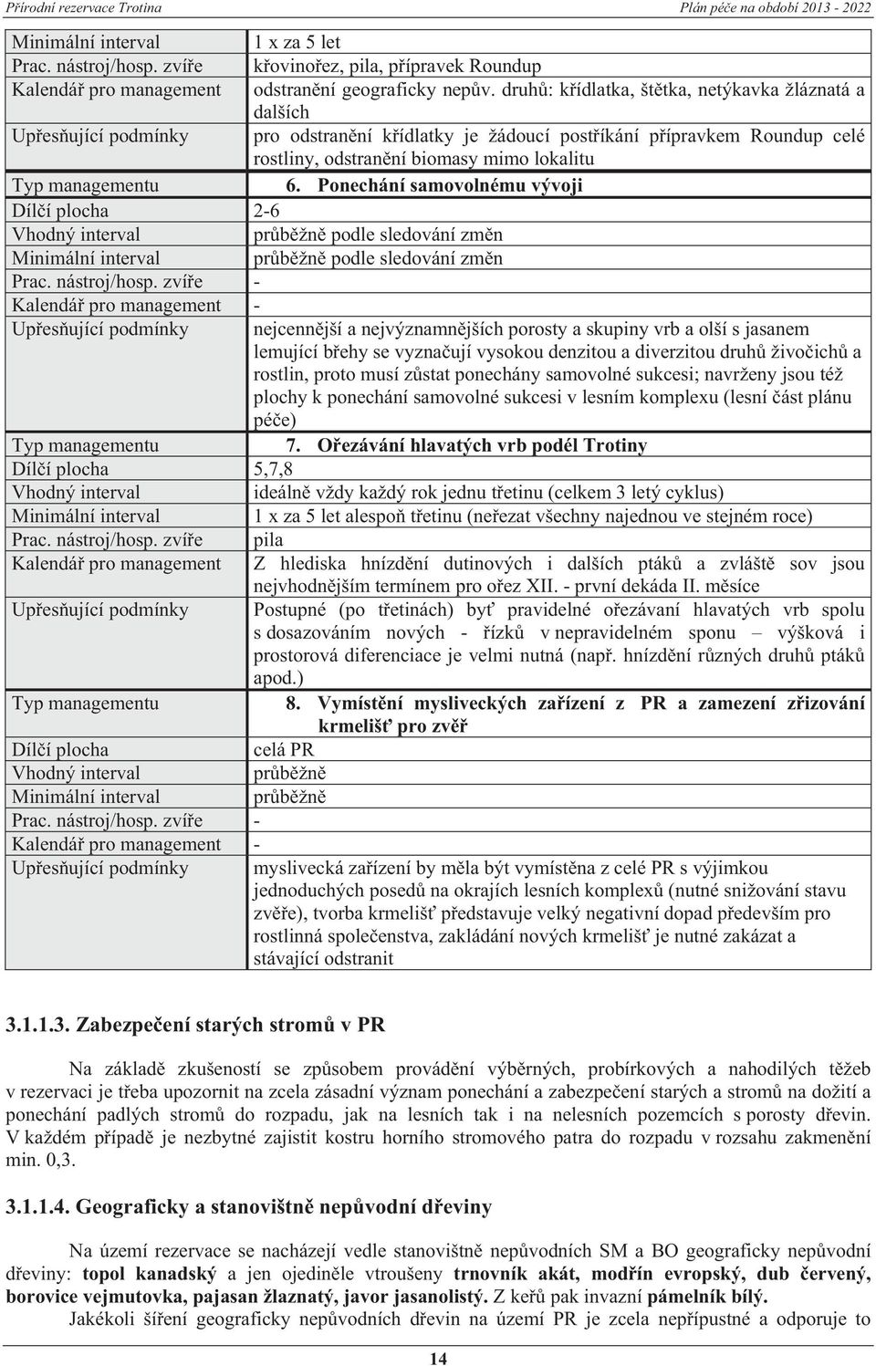 managementu 6. Ponechání Díl í plocha 2-6 Vhodný interval pr b žn podle sledování zm n Minimální interval pr b žn podle sledování zm n Prac. nástroj/hosp.