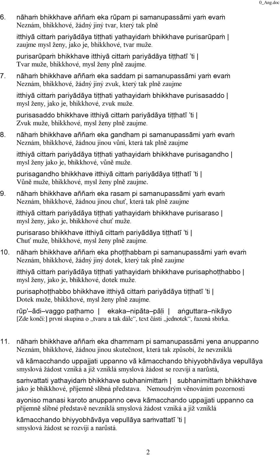 je, bhikkhové, tvar muže. purisarûpaĥ bhikkhave itthiyâ cittaĥ pariyâdâya tiþþhatî ti Tvar muže, bhikkhové, mysl ženy plnì zaujme. 7.