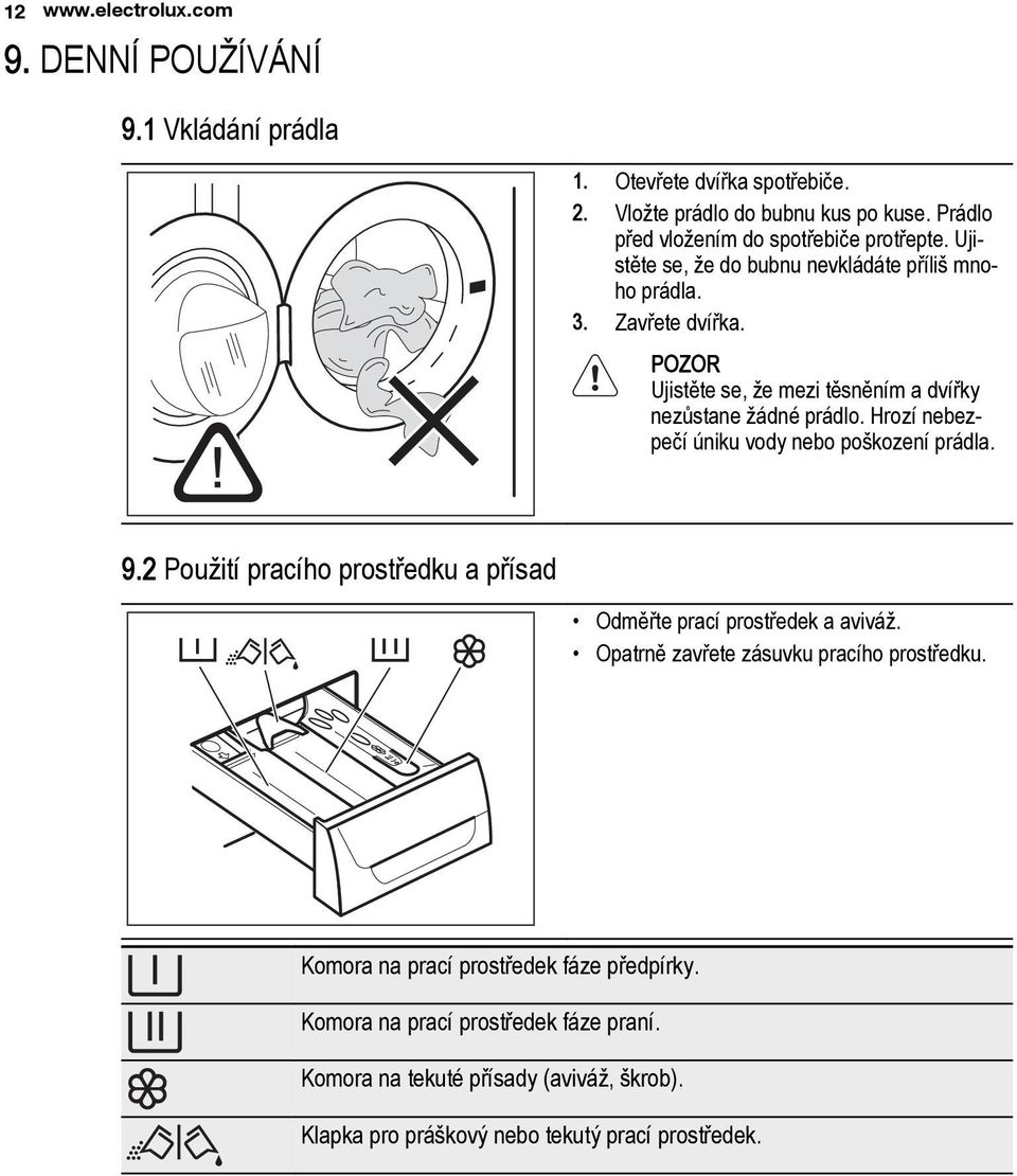 POZOR Ujistěte se, že mezi těsněním a dvířky nezůstane žádné prádlo. Hrozí nebezpečí úniku vody nebo poškození prádla. 9.