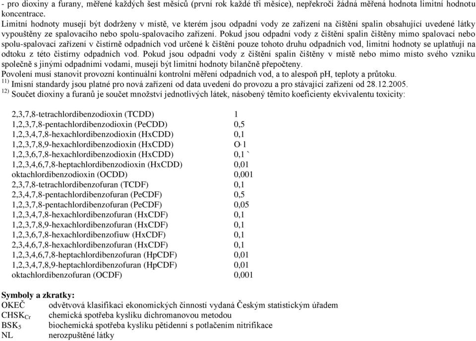 Pokud jsou odpadní vody z čištění spalin čištěny mimo spalovací nebo spolu-spalovací zařízení v čistírně odpadních vod určené k čištění pouze tohoto druhu odpadních vod, limitní hodnoty se uplatňují