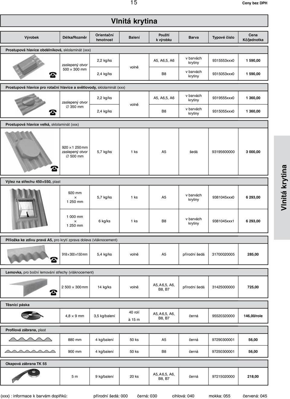 9315055xxx0 1 360,00 Prostupová hlavice velká, sklolaminát (xxx) 920 1 250 mm zaslepený otvor 500 mm 5,7 kg/ks 1 ks A5 šedá 93195600000 3 000,00 Výlez na střechu 450 550, plast 920 mm 1 250 mm 5,7