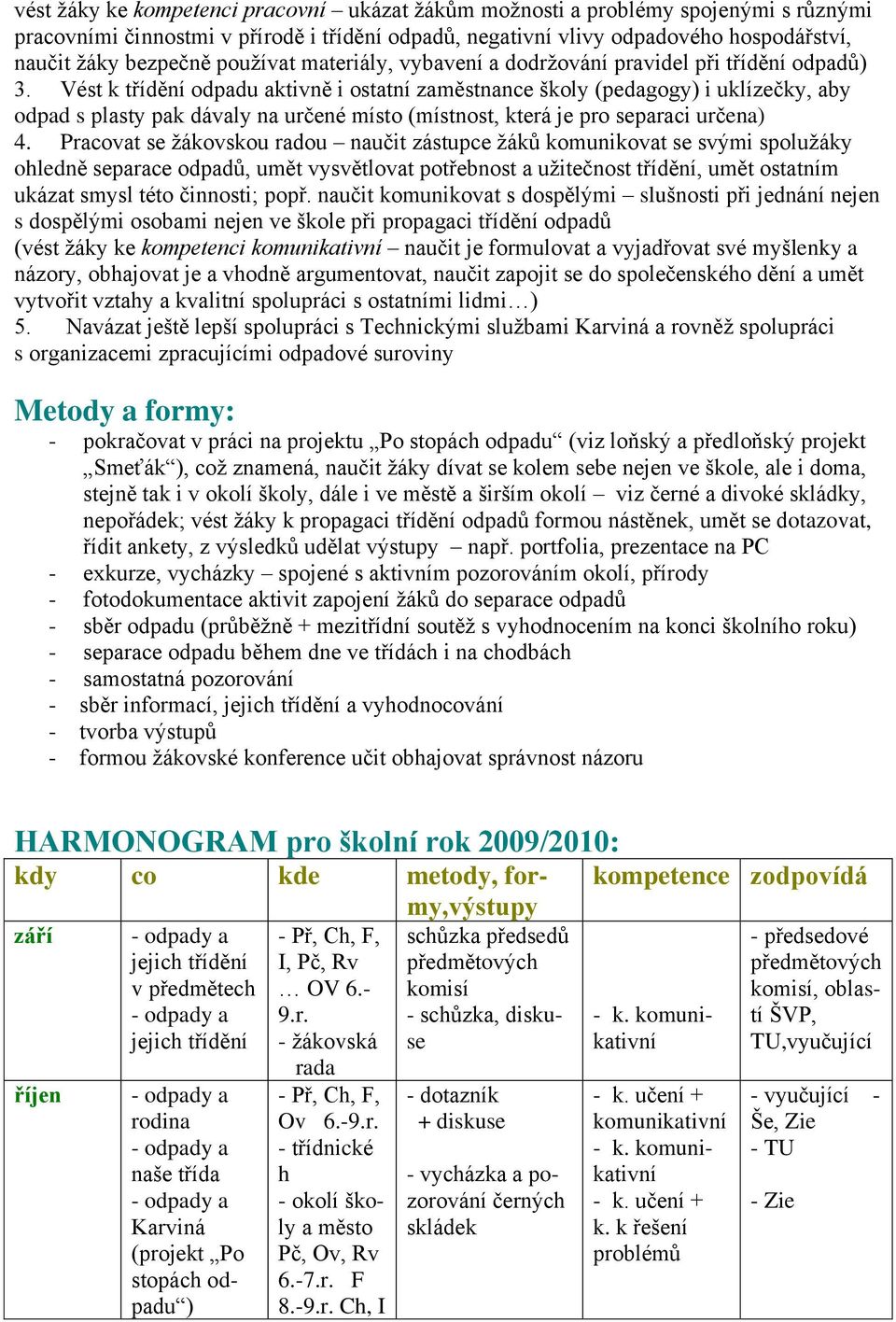 Vést k třídění odpadu aktivně i ostatní zaměstnance školy (pedagogy) i uklízečky, aby odpad s plasty pak dávaly na určené místo (místnost, která je pro separaci určena) 4.