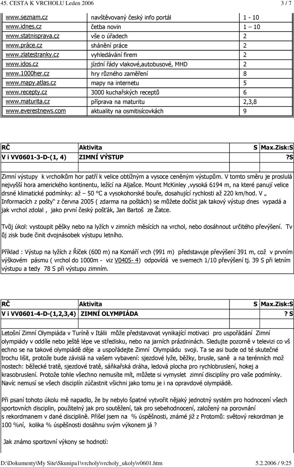 maturita.cz příprava na maturitu 2,3,8 www.everestnews.com aktuality na osmitisícovkách 9 V i VV0601-3-D-(1, 4) ZIMNÍ VÝSTUP?